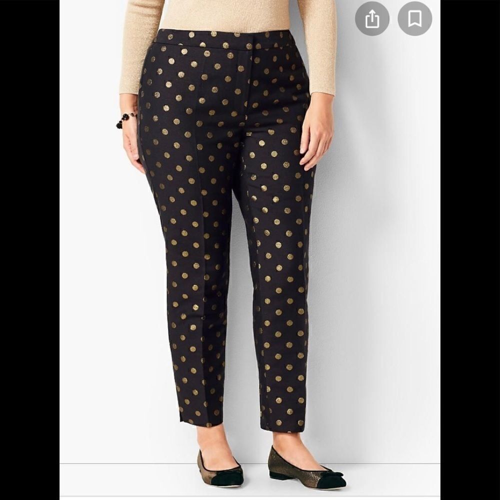 Talbots RSVP ankle black/gold foil polka dot ankle pants 12